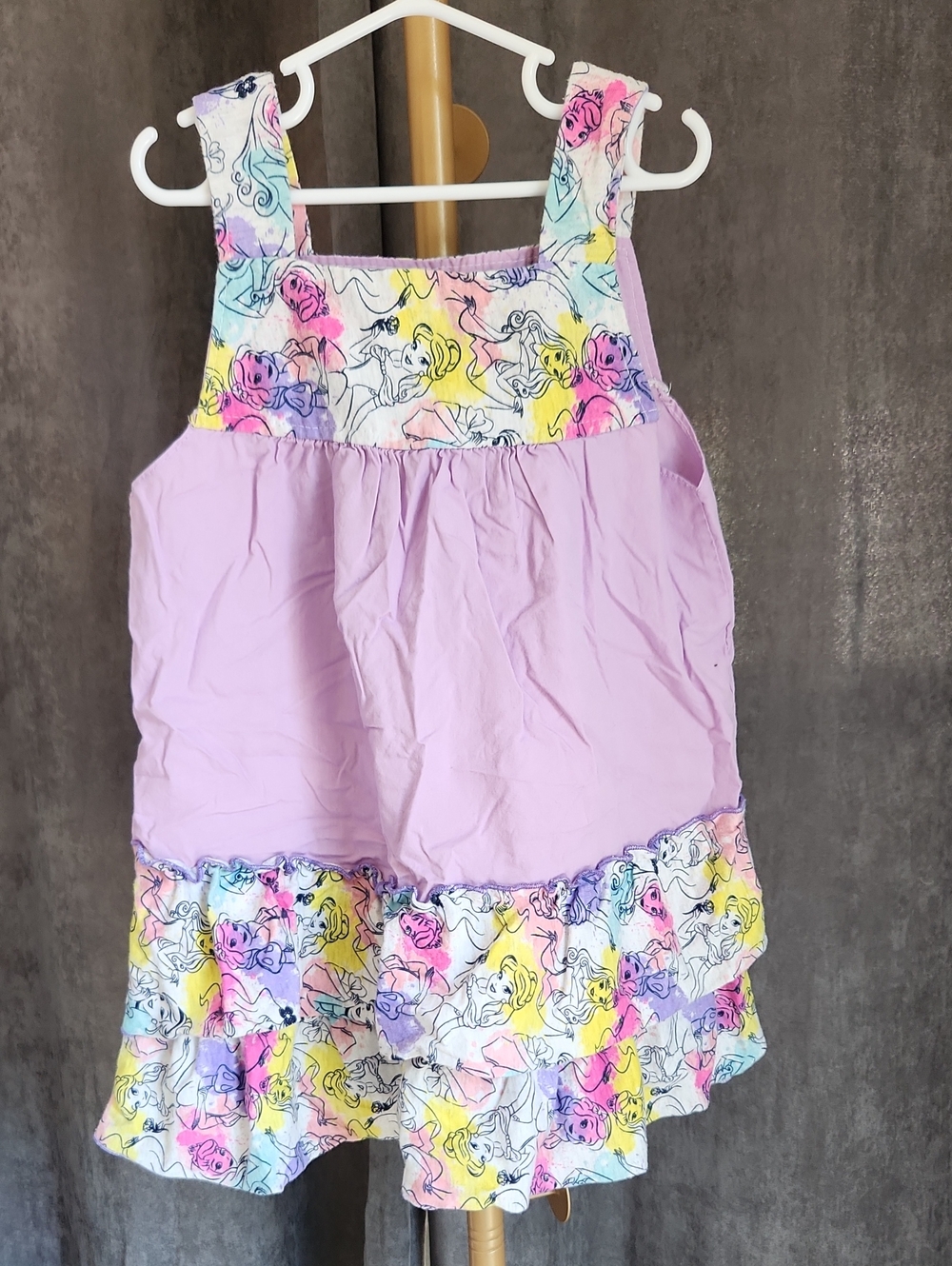Homemade? Girls Lavender Sundress with Colorful Cartoon Trim